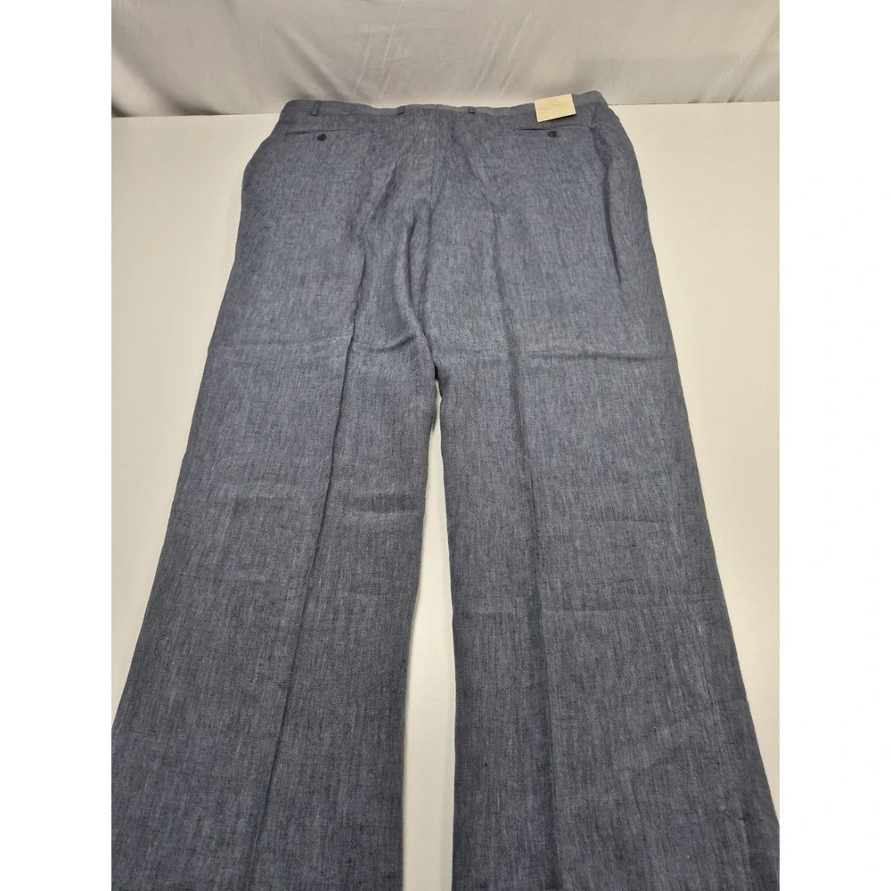 Peerless Couture Dress Pants Men's 48x36 Blue Linen Pleated Classic Summer NWT